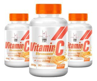Kit 3x Vitamina C Efervescente + ZINCO 10MG - 30 Comprimidos - Health Labs