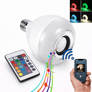 Lâmpada com Caixa de Som Bluetooth SoundLight RGB 8 Cores Controle Remoto