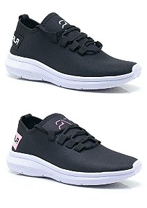 Kit 2 Tênis Femininos HZ Preto Branco e Preto Rosa