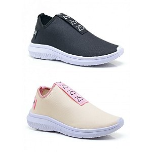 Kit 2 Tênis Femininos Meia Preto Branco e Nude
