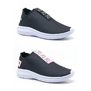 Kit 2 Tênis Femininos Meia Preto Branco e Preto Rosa