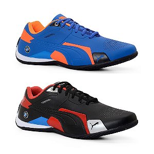 Kit 2 Tênis Puma Bmw Future Preto Vermelho e Azul celeste