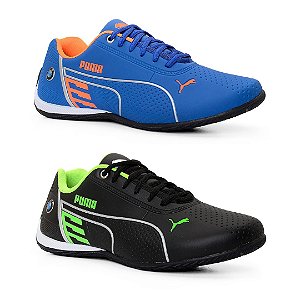 Kit 2 Tênis Puma Bmw Azul Celeste e Preto Verde