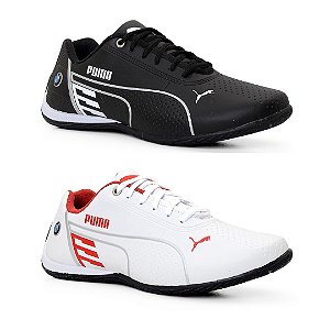 Kit 2 Tênis Puma Bmw Preto Branco e Branco Vermelho
