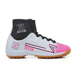 Chuteira Society Cano Alto Branco Rosa