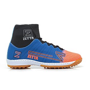 Chuteira Society Cano Alto Azul Laranja