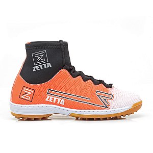 Chuteira Society Cano Alto Laranja Branco
