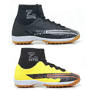 Kit 2 Chuteiras Society Raio Cano Alto Preto e Amarelo