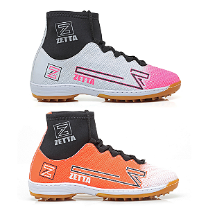 Kit 2 Chuteiras Society Cano Alto Branco Rosa e Laranja Branco