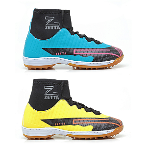 Kit 2 Chuteiras Society Raio Cano Alto Infatntil Azul Rosa e Amarelo