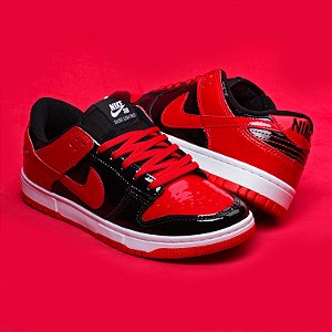Ki 2 Pares Dunk Low Branco Preto Verniz + Preto Vermelho Verniz