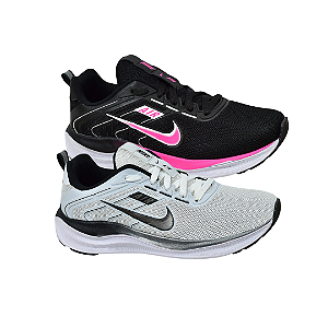 Kit 2 Tênis Nk Running V2 Branco Preto e Preto Rosa