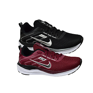 Kit 2 Tênis Nk Running V2 Preto Branco e Bordô