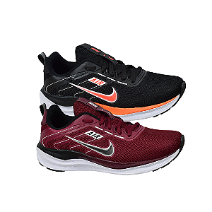 Kit 2 Tênis Nk Running V2 Preto Laranja e Bordô