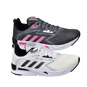 Kit 2 Tênis Adidas Run Branco Preto e Grafite Rosa