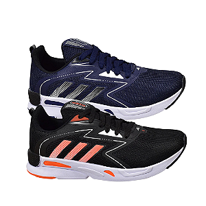 Kit 2 Tênis Adidas Run Preto Laranja e Azul Marinho