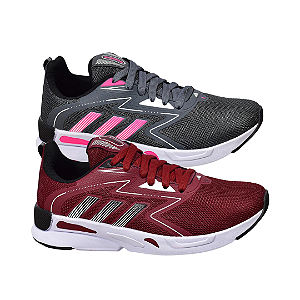 Kit 2 Tênis Adidas Run Bordô e Grafite Rosa