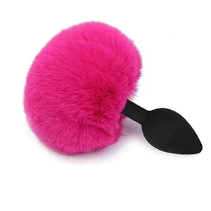 Plug M em silicone com Rabo Coelho pompom PINK