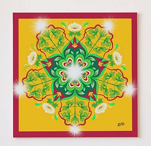 Placa Decorativa Personalizada Quadro Mandala Vermelha Amarela Zen Energias Quarto Sala 30x30