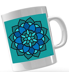 Caneca De Porcelana Personalizada Xícara Estampada Decorativa Café 325 ML Mandala Azul Tiffany