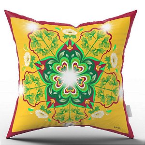 Almofada Cheia Decorativa  Mandala Vermelha Amarela Yoga Meditação Estampado Quarto Sala Presente 40x40