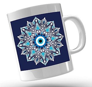 Caneca De Porcelana Personalizada Xícara Estampada Decorativa Café 325 ML  Olho Grego Protetor Azul