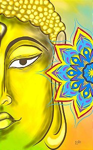 Placa Quadro  Decorativa Buda Meditação Budismo Decoração Amarela Zen Quarto Sala 50x80