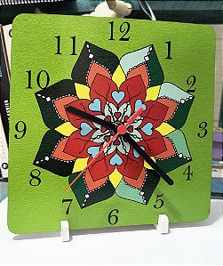 Relógio De Mesa Parede Analógico Mandala Verde Quadrado 20cm Exclusivo