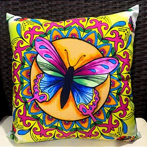 Almofada Cheia Confortável Amarela Estampa de Borboleta Estilo Coloricasa 40x40