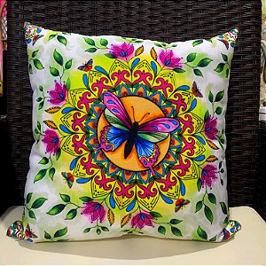 Almofada Cheia Confortável Branca Estampa de Borboleta Estilo Coloricasa 40x40