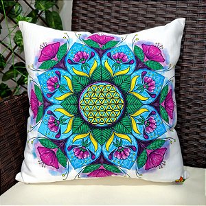 Almofada Cheia Confortável Branca Estampa de Flores Iluminação Estilo Coloricasa 40x40