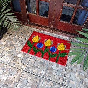 Tapete Decorativo Personalizado Capacho 60x40 Sala Quarto Cozinha Tulipa Vermelha Limpa Pé Porta Entrada Exclusivo
