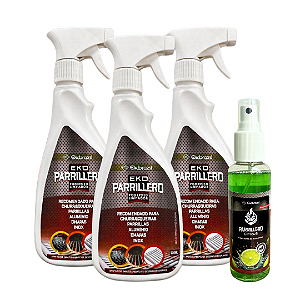 Desengordurante Biodegradável pH Neutro EkoParrillero 500ml para Grelhas, Churrasqueiras, Parrillas, Chapas, Inox - 3 Unidades + 1 Aroma Citrus