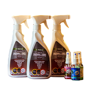 Desengordurante Biodegradável pH Neutro EkoParrillero 500ml para Grelhas, Churrasqueiras, Parrillas, Chapas, Inox - 3 Unidades + 3 Aromas de Brinde