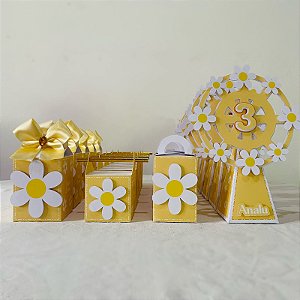 Kit festa margaridas amarelo e branco