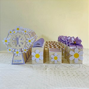 Kit festa margaridas lilas e amarelo