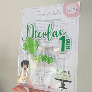 Topo de bolo trevo de 4 folhas personalizado