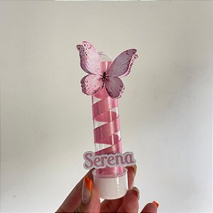 Tubetes acrílicos borboletas rosa