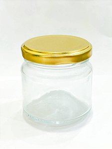 POTE DE VIDRO REDONDO 150ML COM TAMPA DOURADA