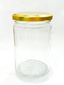 POTE DE VIDRO REDONDO 360ML COM TAMPA DOURADA