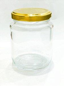 POTE DE VIDRO REDONDO 240ML COM TAMPA DOURADA