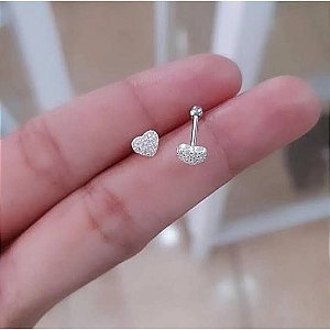 Piercing Tragus de Prata Cruz com Zircônias prata 925