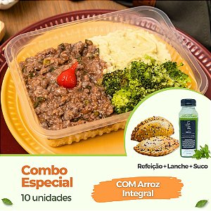 COMBO ESPECIAL - Lanche + Suco + Marmitas COM Arroz Integral (10 UN)