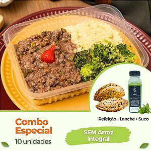 COMBO ESPECIAL - Lanche + Suco + Marmitas SEM Arroz Integral (10 UN)