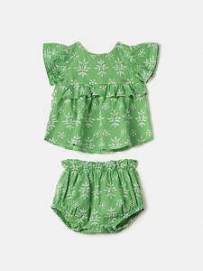 Conjunto Bata e Shorts em Laise Bordada Verde Luz Animê Baby L2139