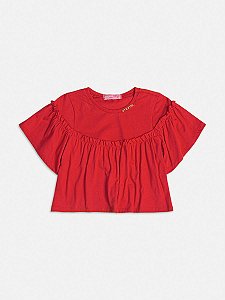 Blusa Com Beirola Franzida Vermelha Momi J5359