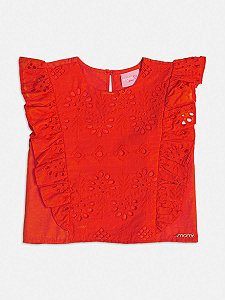 Blusa de Laise Com Babados Vermelha Momi J5453