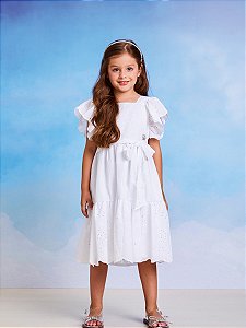 Vestido de Laise Com Mangas Branco Momi H4660