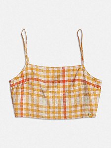 Cropped Xadrez de Linho Laranja R3977