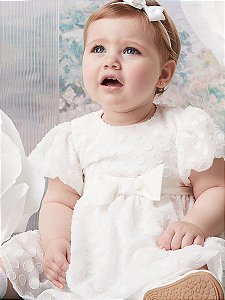 Vestido de Tule com Poá Off White Animê Baby L2282